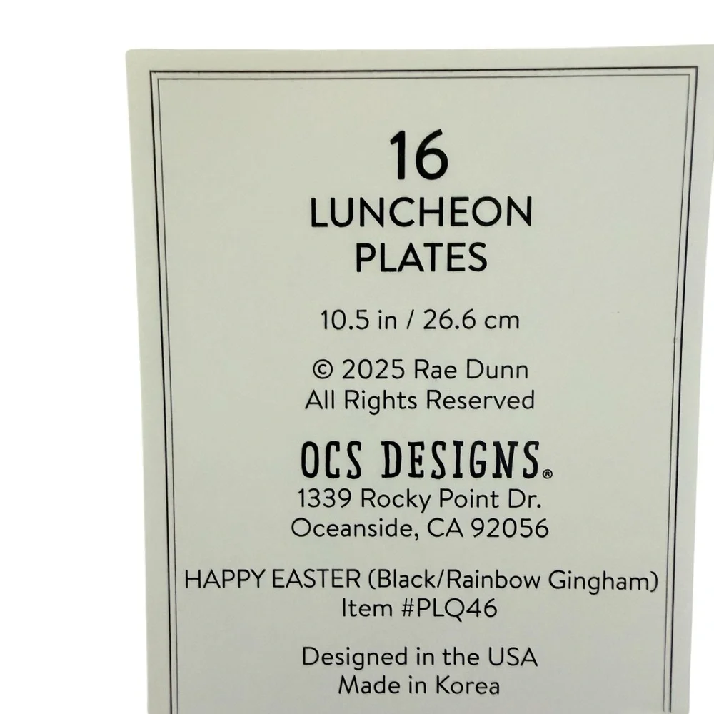 Rae Dunn Happy Easter 16 Luncheon Plates in Pastel Plaid
